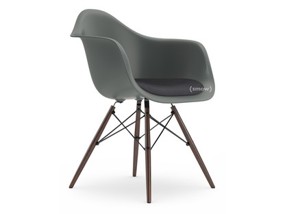 Eames Plastic Armchair RE DAW Granite grey|With seat upholstery|Dark grey|Standard version - 43 cm|Dark maple