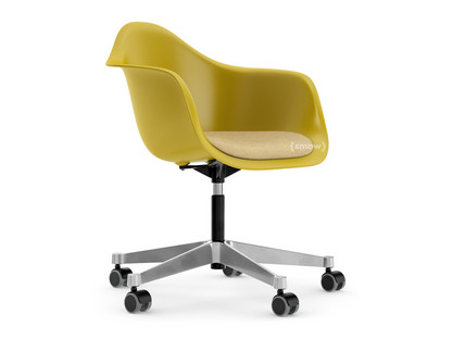 Eames Plastic Armchair RE PACC Mustard RE|With seat upholstery|Mustard / ivory