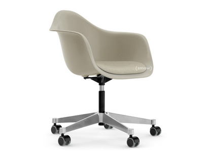 Eames Plastic Armchair RE PACC Pebble RE|With seat upholstery|Warm grey / ivory
