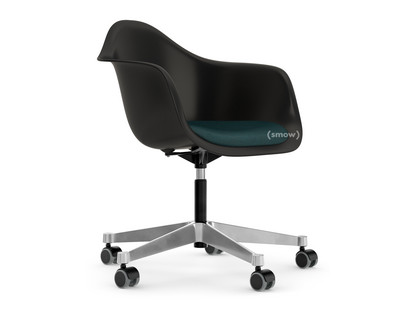 Eames Plastic Armchair RE PACC Deep black RE|With seat upholstery|Petrol / moor brown