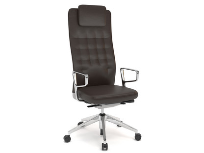 ID Trim L FlowMotion with seath depth adjustment|With polished aluminium ring armrests|Soft grey|Leather chocolate