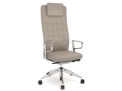 ID Trim L FlowMotion with seath depth adjustment|With polished aluminium ring armrests|Soft grey|Leather sand