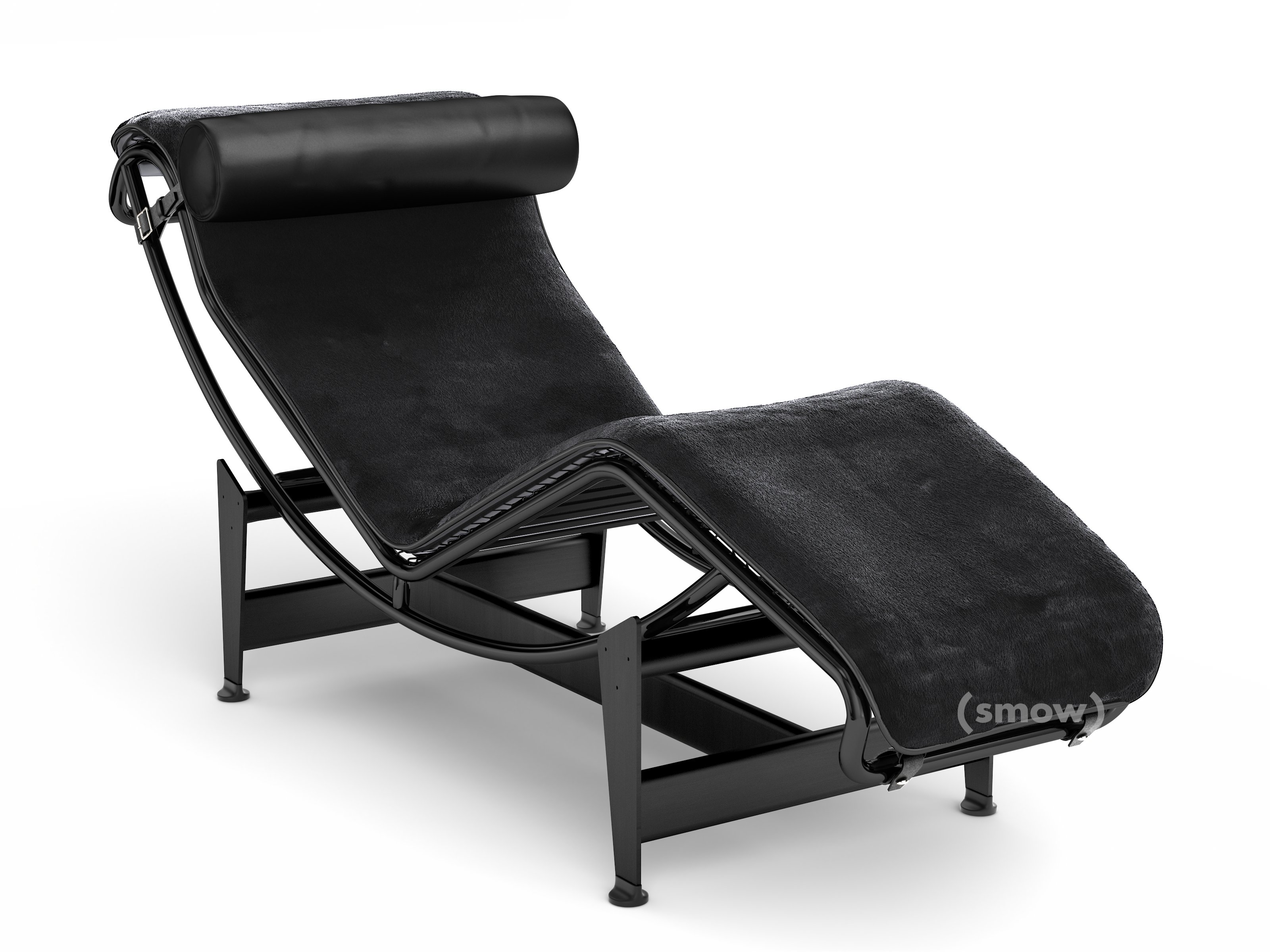 Chaise longue à reglage continu, Matt black lacqured, Black hide