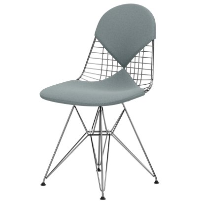 Wire Chair DKR , Polished chrome, Seat and backrest cushion (Bikini), Ice blue / ivory