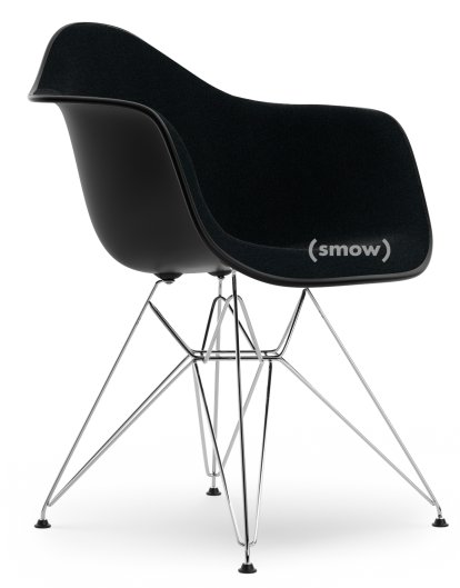 Eames Plastic Armchair RE DAR, Deep black, With full upholstery, Nero, Standard version - 43 cm, Chrome-plated