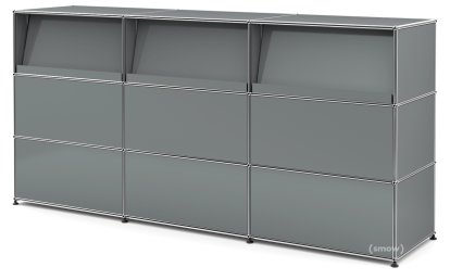 USM Haller Counter Type 2 (with Angled Shelves), Mid grey RAL 7005, 225 cm (3 elements), 50 cm