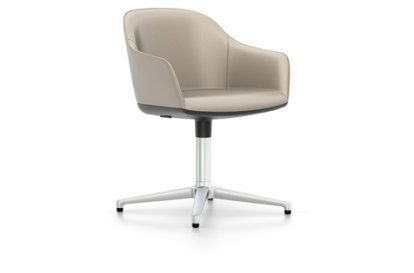 Softshell Chair with four star base, Aluminium polished, Leather (Standard), Sand, Felt pads for hard floor surfaces