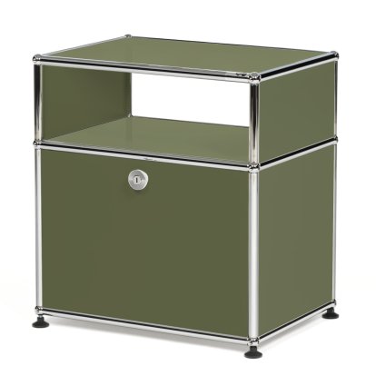 USM Haller bedside cabinet with hinged door and intermediate shelf, Olive green RAL 6003