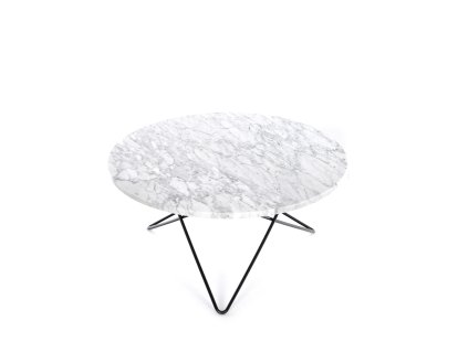 O Table, White Carrara, Steel, black powder-coated