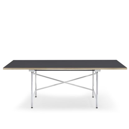 Eiermann 1 Table M (Mechanical Height Adjustment), Linoleum charcoal (Forbo 4166) with oak edge, 200 x 90 cm, Chrome
