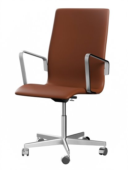 Oxford Office Swivel Chair, With armrests, Middle-high back, Wheeled based, Soft leather, Cognac