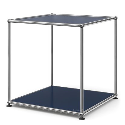 USM Haller Side Table 50 High, Upper panel lacquered glass, lower panel metal, Steel blue RAL 5011