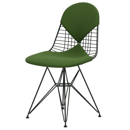 Wire Chair DKR , Powder-coated dark green, Seat and backrest cushion (Bikini), Grass green / forest