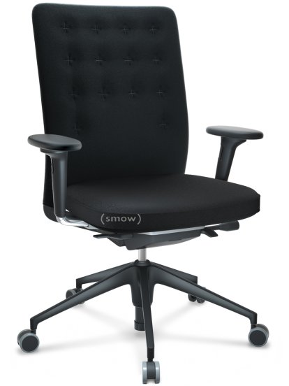 ID Trim, With lumbar support, FlowMotion-with tilt mechanism, with seat depth adjustment, With 2D armrests, 5 star foot , basic dark plastic, Seat and back Plano, Nero, Soft castors for hard floor surfaces