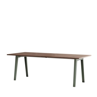 New Modern Dining Table Rectangular, Metal/Wood, 220 x 95 cm, Walnut finish, Eucalyptus grey