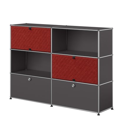 USM Haller Highboard L with two USM Haller Soft Panels, diagonal, Anthracite RAL 7016, Red