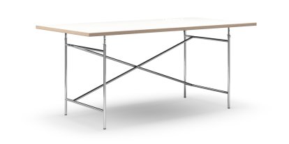 Eiermann Table, White melamine with oak edge, 180 x 90 cm, Chrome, Vertical,  offset (Eiermann 2), 135 x 66 cm