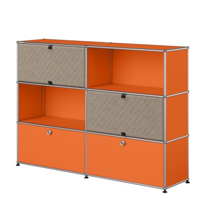 USM Haller Highboard L with two USM Haller Soft Panels, diagonal, Pure orange RAL 2004, Taupe