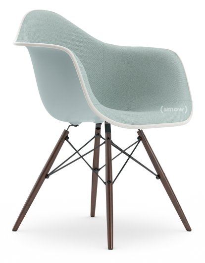 Eames Plastic Armchair RE DAW, Ice grey, With full upholstery, Ice blue / ivory, Standard version - 43 cm, Dark maple