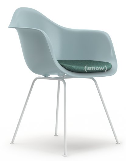 Eames Plastic Armchair RE DAX, Ice grey, With seat upholstery, Ice blue / ivory, Standard version - 43 cm, Coated white