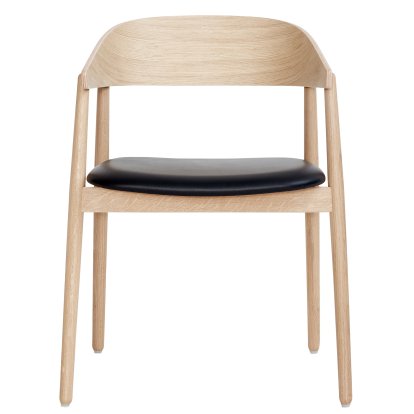 AC2 Dining Chair, Oak white pigmented, matt lacquered, With seat upholstery, black leather