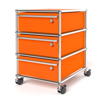 USM Haller Mobile Pedestal with 3 Drawers Type 1 (with Counterbalance), All compartments with a lock, Pure orange RAL 2004
