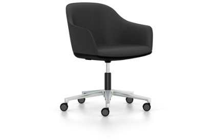 Softshell Chair with five star base, Aluminium polished, Plano, Dark grey, Hard castors for carpets