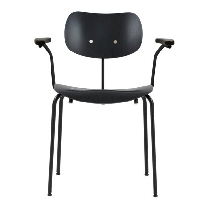 SE 68 Chair, Stackable, Without upholstery, Matt black powder-coated, With armrests, Beech, black stained