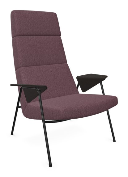 Votteler Chair, Higher back, Fabric Gaia amethyst, Matt black powder-coated, Flamed oak