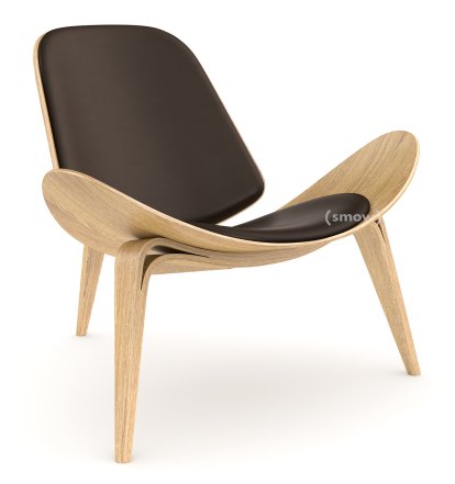 CH07 Shell Chair, White oiled oak, Leather brown