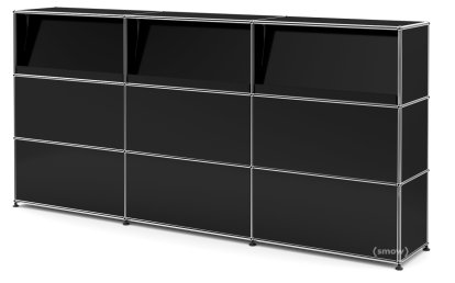 USM Haller Counter Type 2 (with Angled Shelves), Graphite black RAL 9011, 225 cm (3 elements), 35 cm