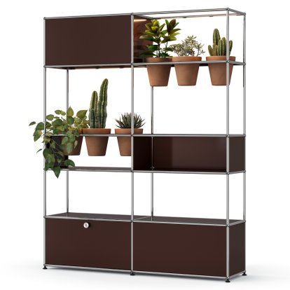 USM Haller E Plant World Room Divider, USM brown, Terracotta, LED lighting warm white