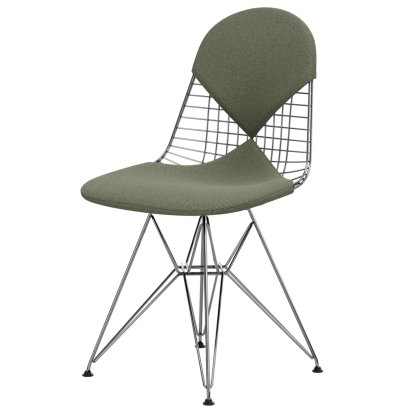Wire Chair DKR , Polished chrome, Seat and backrest cushion (Bikini), Hopsak ivory / forest