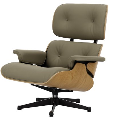 Eames Lounge Chair, Chestnut, natural, Leather Premium F sand, 89 cm, Aluminium polished, sides black