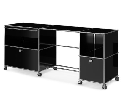 USM Haller Desktop Type 3, Graphite black RAL 9011, Hard castors for carpets