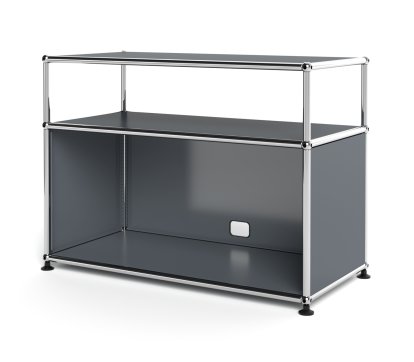 USM Haller Lowboard M with Extension, Customisable, Mid grey RAL 7005, With drop-down door, With cable entry hole bottom centre