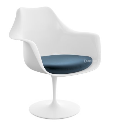 Saarinen Tulip Armchair, Swivel, Seat cushion, White, Night Blue (Eva 170)