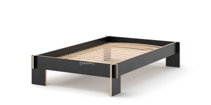 Siebenschläfer Bed, 120 x 200 cm, Without headboard, Black, With rollable slatted base
