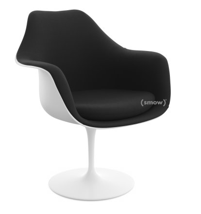 Saarinen Tulip Armchair, Swivel, Upholstered inner shell and seat cushion, White, Black (Tonus 128)