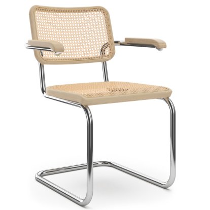 S 64 V Pure Materials Cantilever Chair, Ash / natural, Chrome-plated, Black plastic glides with felt