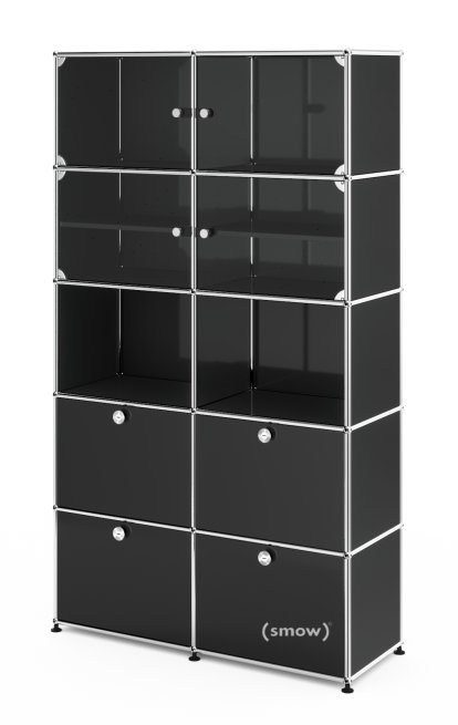 USM Haller Vitrine, H 179 x W 103 x D 38 cm, Graphite black RAL 9011, No locks