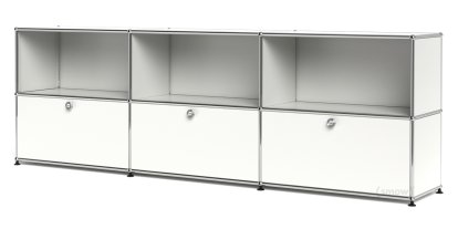 USM Haller Sideboard XL, Customisable, Pure white RAL 9010, Open, With 3 drop-down doors