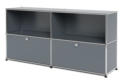 USM Haller Sideboard L, Customisable, Mid grey RAL 7005, Open, With 2 drop-down doors