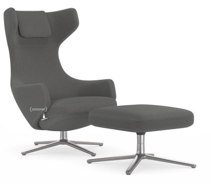 Grand Repos Lounge Chair, Chair Grand Repos & Ottoman, Fabric Cosy 2 Classic Grey, 40 cm, Polished