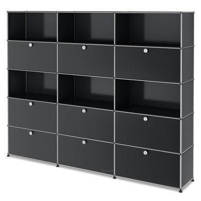 USM Haller Storage Unit XL, Customisable, Mid grey RAL 7005, With 3 drop-down doors, Open, With 3 drop-down doors, With 3 extension doors