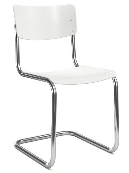S 43 Classic Cantilever Chair, Chrome-plated frame, Structured coating, Pure white (RAL 9010), Without seat pad, Black plastic glides with felt