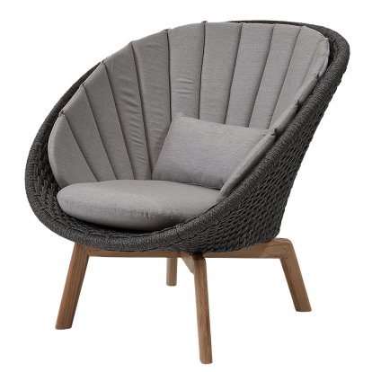 Peacock Lounge Chair, Medium flat soft Rope - Dark grey / Teak, Natté - Taupe