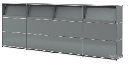 USM Haller Counter Type 2 (with Angled Shelves), Mid grey RAL 7005, 300 cm (4 elements), 35 cm