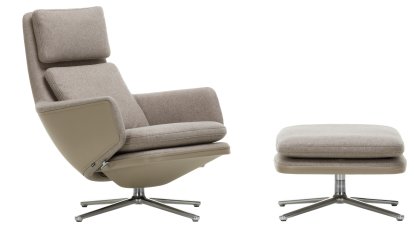 Grand Relax Lounge Chair, With Ottoman, Cosy fabric, fossil / Leather Forte, sand, Polished, 41,5 cm