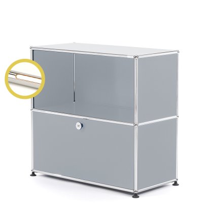 USM Haller E Sideboard M with Compartment Lighting, USM matte silver, Warm white